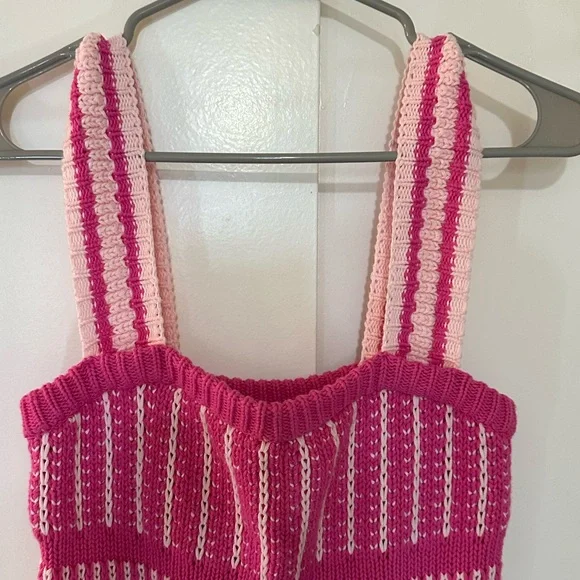 NWT Lush Crochet Striped Top Fuchsia Blush Women’s Size M - Picture 3 of 7